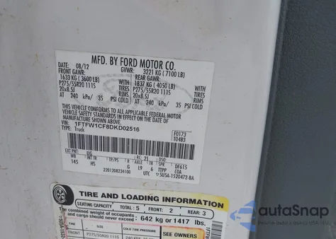 2013 Ford F-150 Lariat z USA, uszkodzony, nr VIN 1FTFW1CF8DKD02516